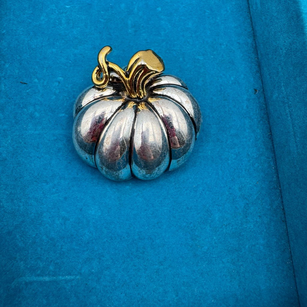 Vintage Silver And Gold & Pumpkin Brooch Signed By Best